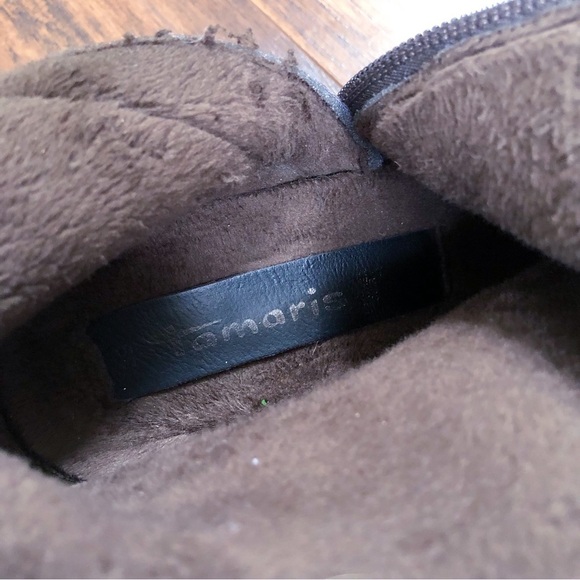 Tamaris • Lizudi ankle boots brown leather booties heeled fleece lined tassel - Picture 6 of 14